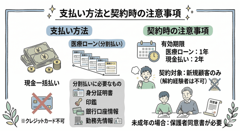 支払い方法と契約時の注意事項のイラスト