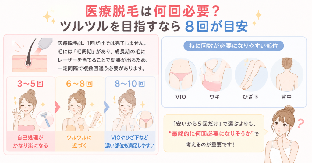 医療脱毛は何回必要？ツルツルを目指すなら8回が目安
