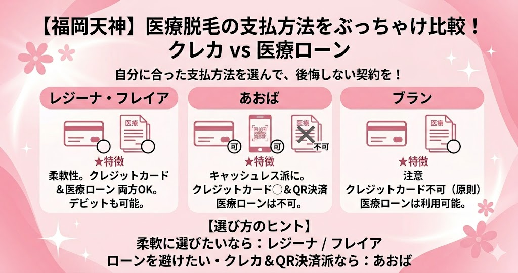 【福岡天神の医療脱毛ぶっちゃけ比較】支払方法は?クレカ・医療ローンの違いもチェック